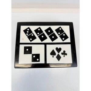 Decorative Domino & Playing Card Storage Box Set Black White Inlay Cyan Design